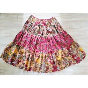 Uniform John‎ Paul Richard Vintage Pull On Silk Paisley Tiered Maxi Skirt Small